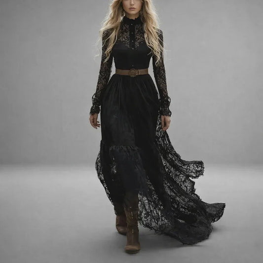 ISABEL | VESTIDO DE INVIERNO NEGRO ELEGANTE Y FLUIDO